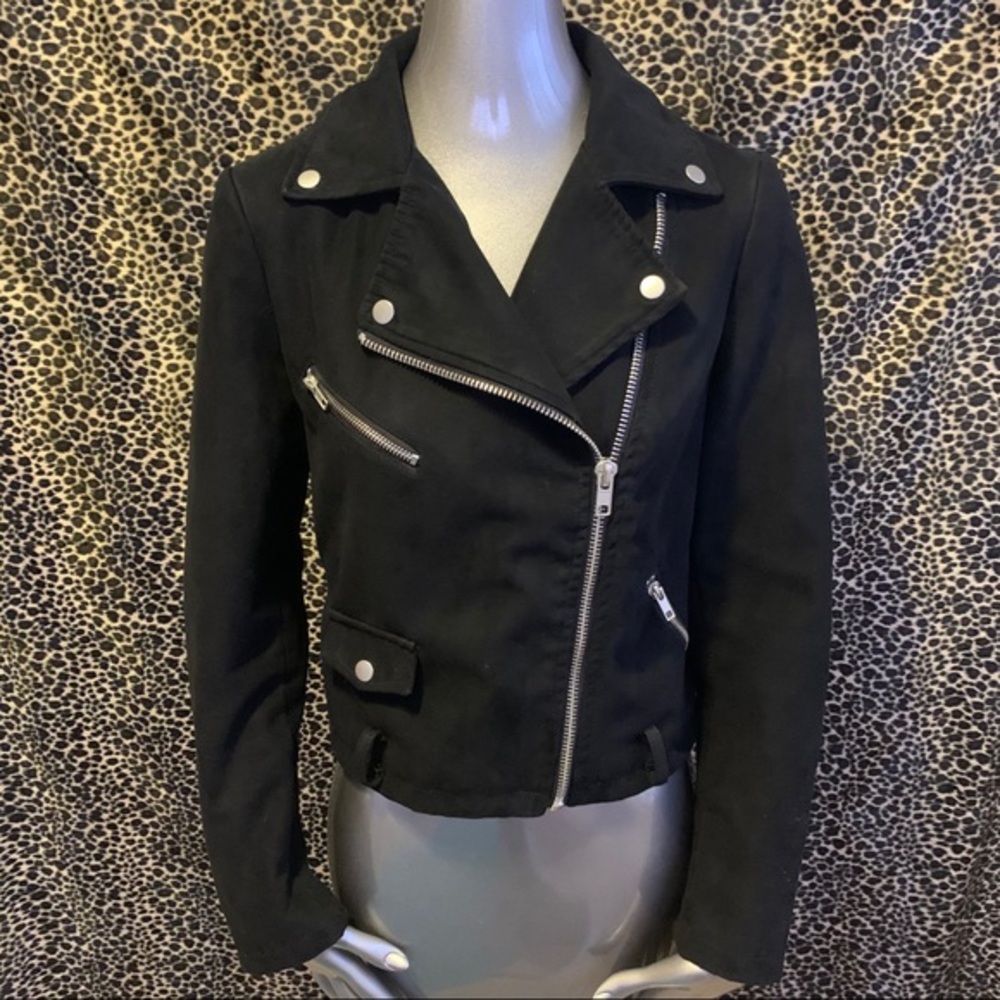 Faux Suede Black Biker Moto Jacket